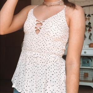 Smocked polka dot tank top